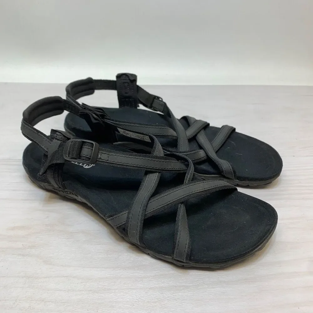 Merrell Terran Ari Lattice Sandals Womens 10 Black  Leather Strappy Sport Hiking